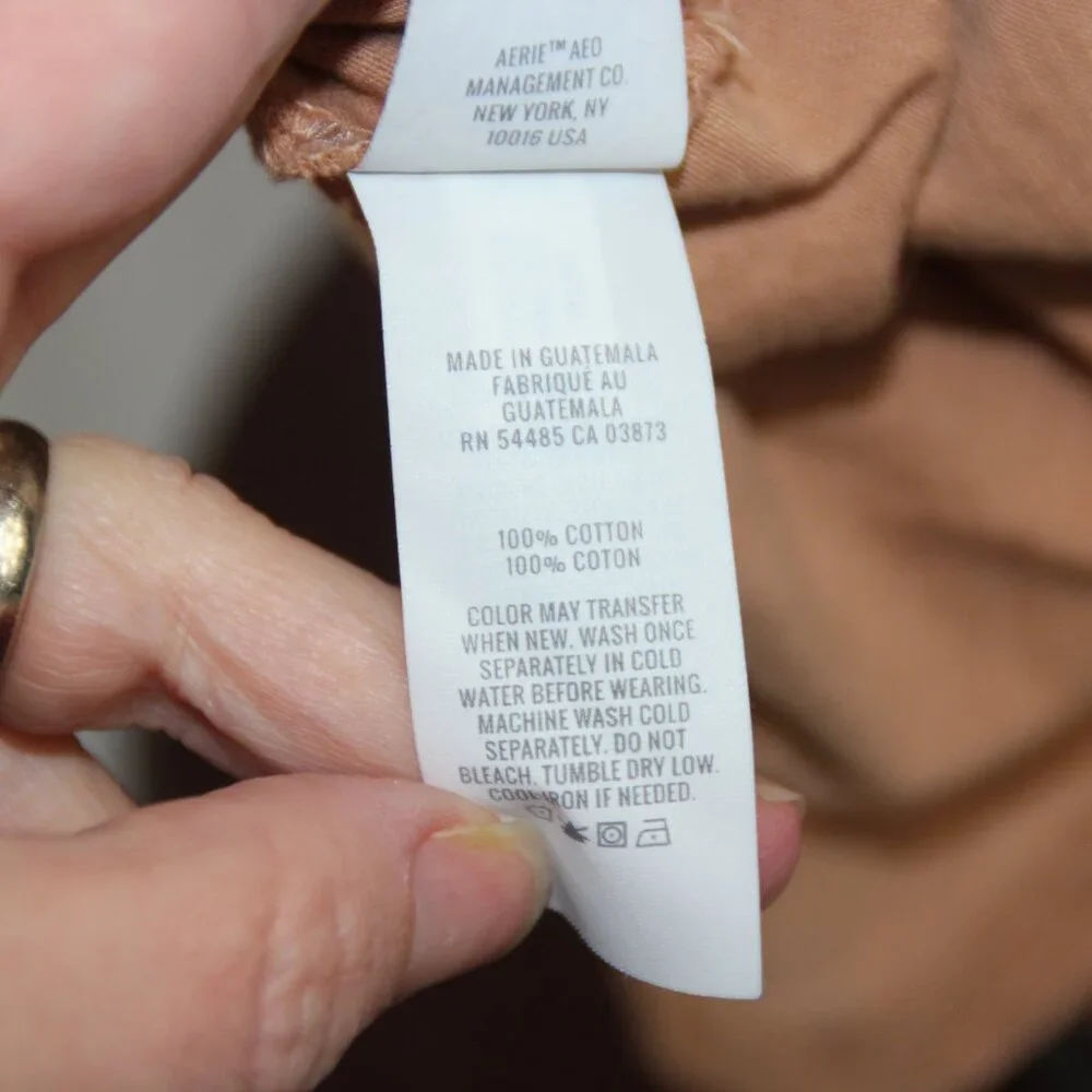 Aerie Women's Distressed Hem Oversized V-neck Shirt, Size XL Tan Cotton Comfort - Picture 6 of 7